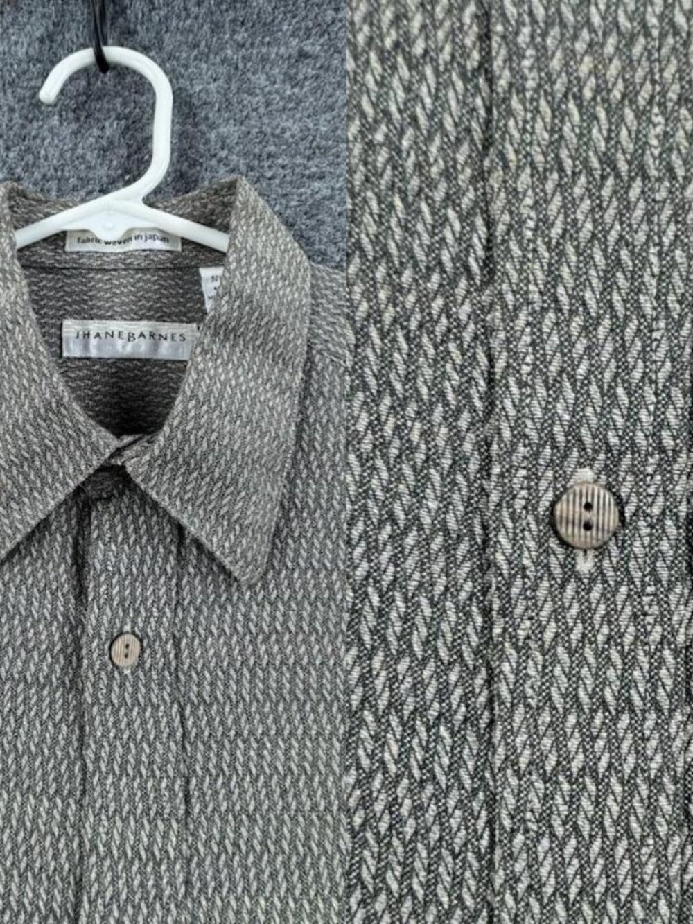Jhane Barnes Cotton Rayon Gray Medium Long Sleeve Button Up Japan Woven Math Men